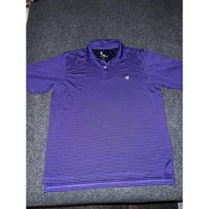 F&G Tech Mens Large Purple Black Striped Wicking Golf Polo Shirt Short Sleeve